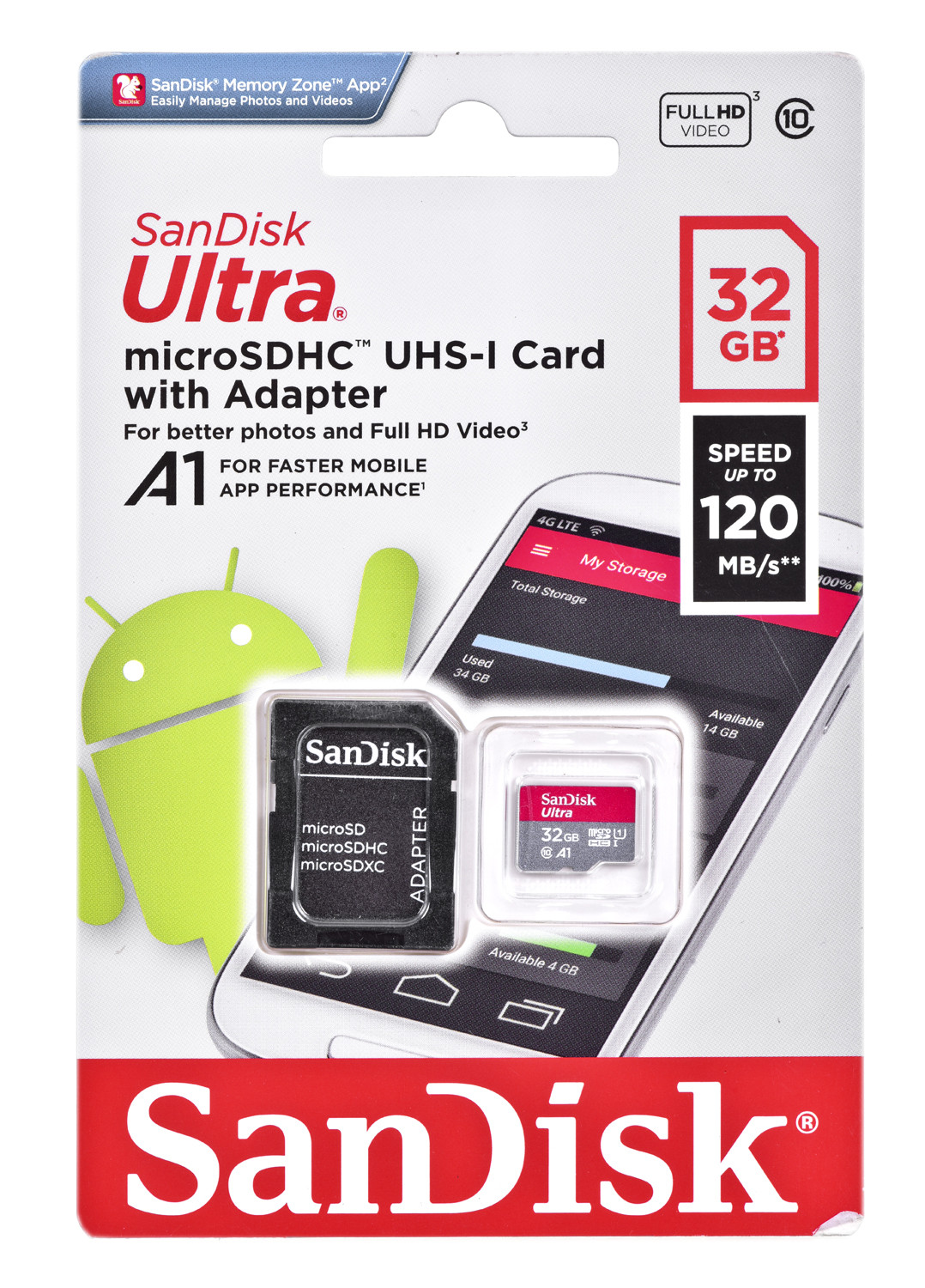 SANDISK ULTRA microSDHC 32 GB 120MB/s + ADAPTER - zdjęcie 1