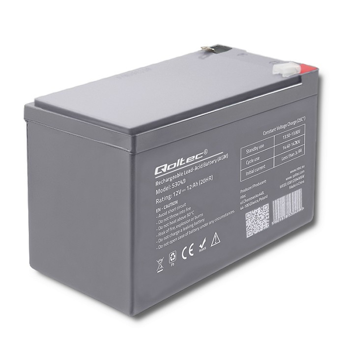 QOLTEC AKUMULATOR AGM | 12V | 12AH - zdjęcie 1