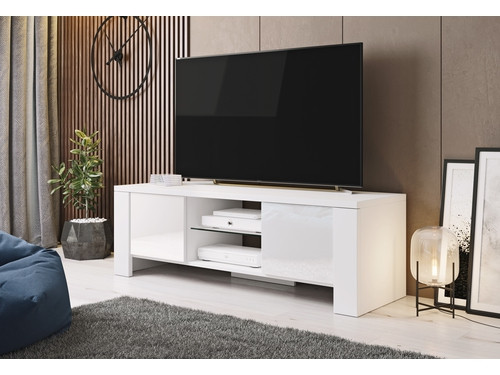 Szafka RTV WEST 42/130/42 biały/ biały połysk - zdjęcie 1