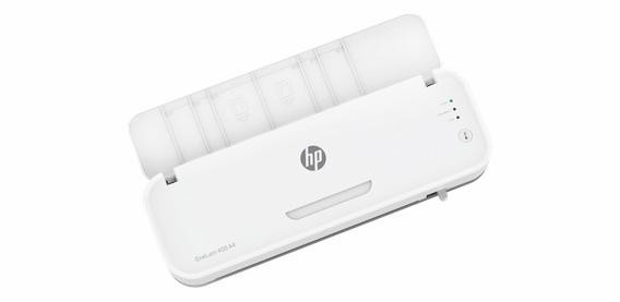 HP Laminator ONELAM 400 A3, na zimno/gorąco, zintegrowany trymer, zaokrąglacz rogów, prędkość 40cm/min + 15 folii: 3xA4, 4xA5, 4xA6, 4xB-CARD, biały - zdjęcie 1