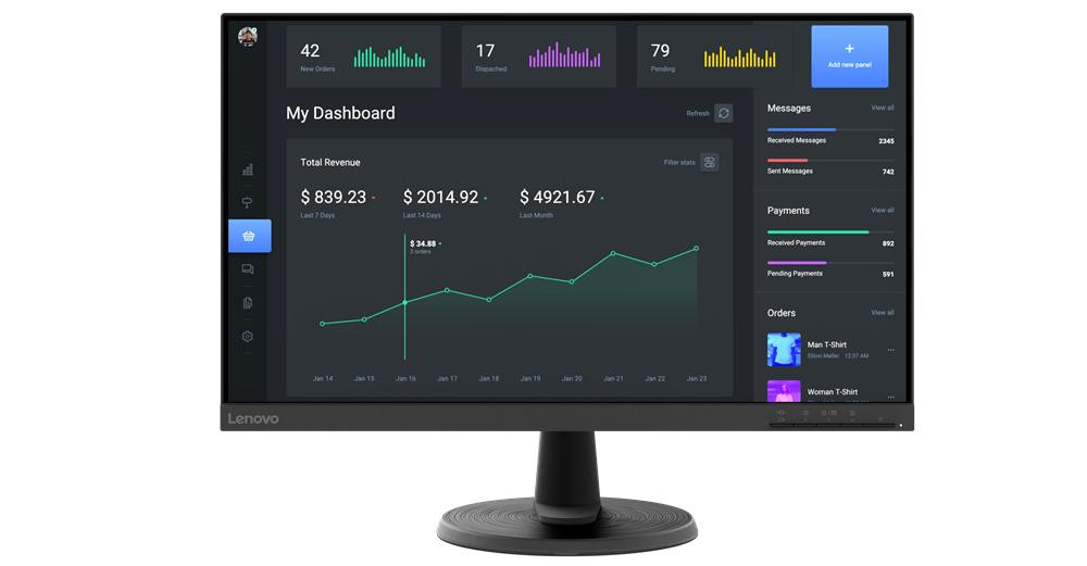 Lenovo D24-40 23.8" FHD 7ms 70Hz 250nits Raven Black - zdjęcie 1