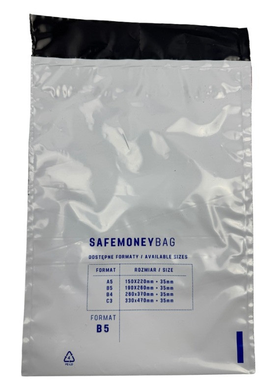 SAFEMONEYBAG Koperty bezpiecznie depozytowe transparent B5 190mmx260mm+35mm 100 szt w opakowaniu - zdjęcie 2