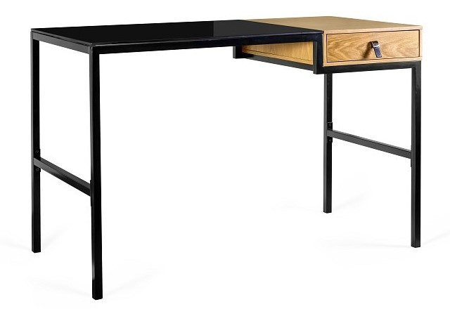 Biurko z szufladą 120x60 LESTE czarny/dąb - zdjęcie 1
