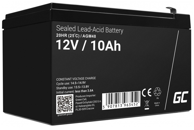 GREEN CELL AKUMULATOR ŻELOWY AGM48 12V 10AH - zdjęcie 1