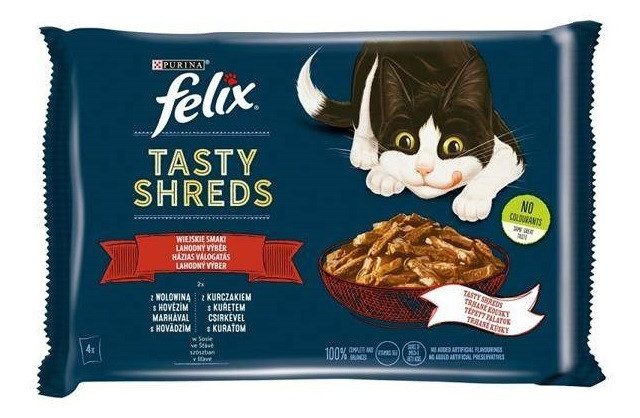FELIX Tasty Shreds z wołowiną i kurczakiem - mokra karma dla kota - 4x 80g - zdjęcie 1