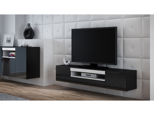 Szafka RTV VIVA 180 czarny/ czarny połysk+ biały - zdjęcie 2
