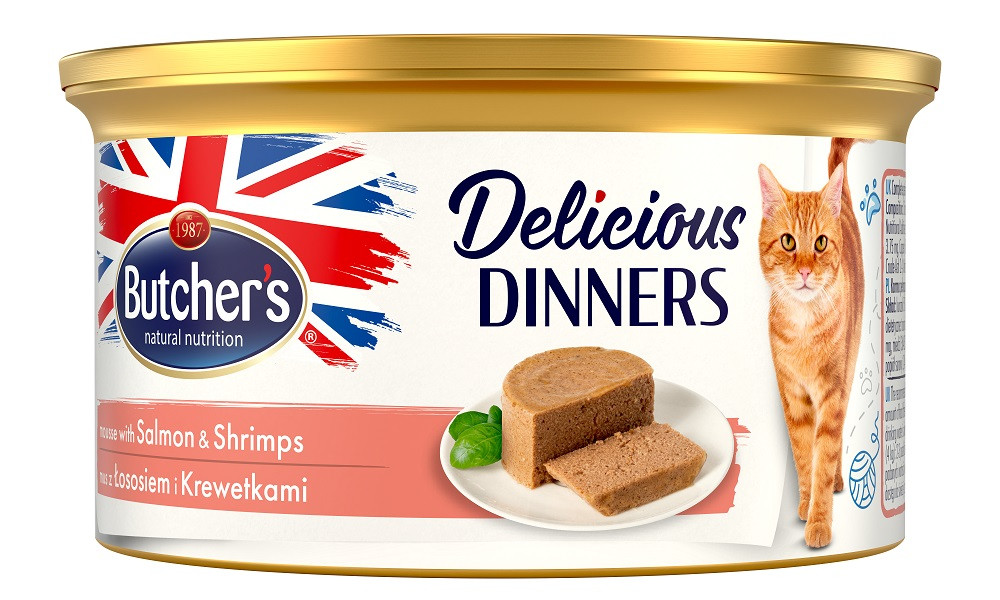 BUTCHER'S Delicious Dinners mus z łososiem i krewetkami - mokra karma dla kota - 85g - zdjęcie 1