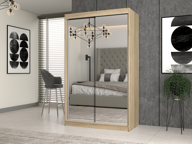 Szafa z drzwiami przesuwnymi z 2 lustrami IGA 120x61xH200 sonoma - zdjęcie 1