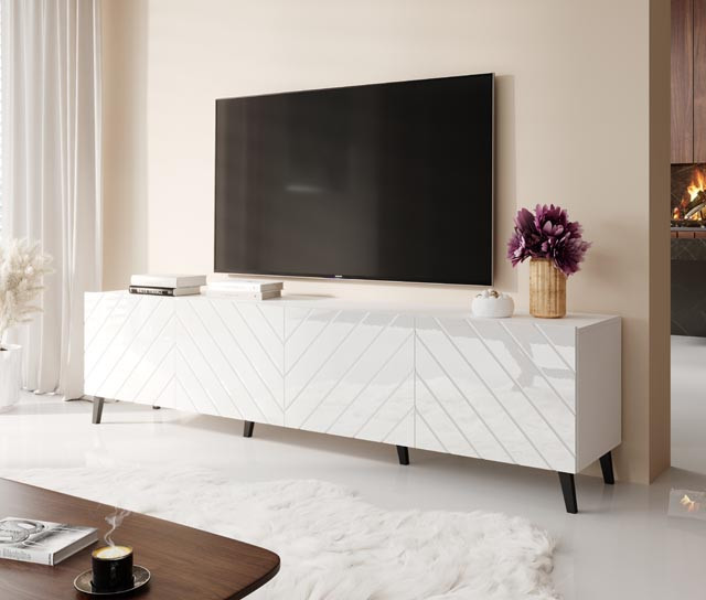 Szafka RTV ABETO 200x42x52 biały/biały połysk - zdjęcie 2