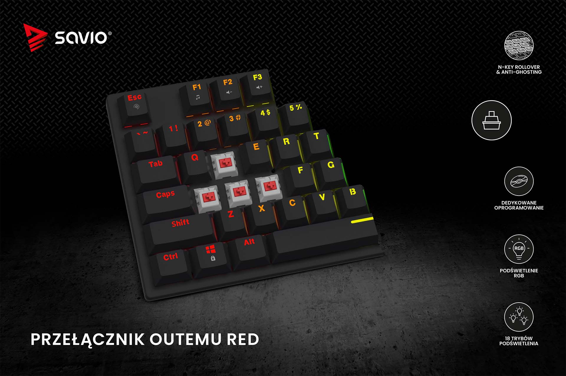 SAVIO KLAWIATURA MECHANICZNA RGB TEMPEST X2 RED - zdjęcie 3