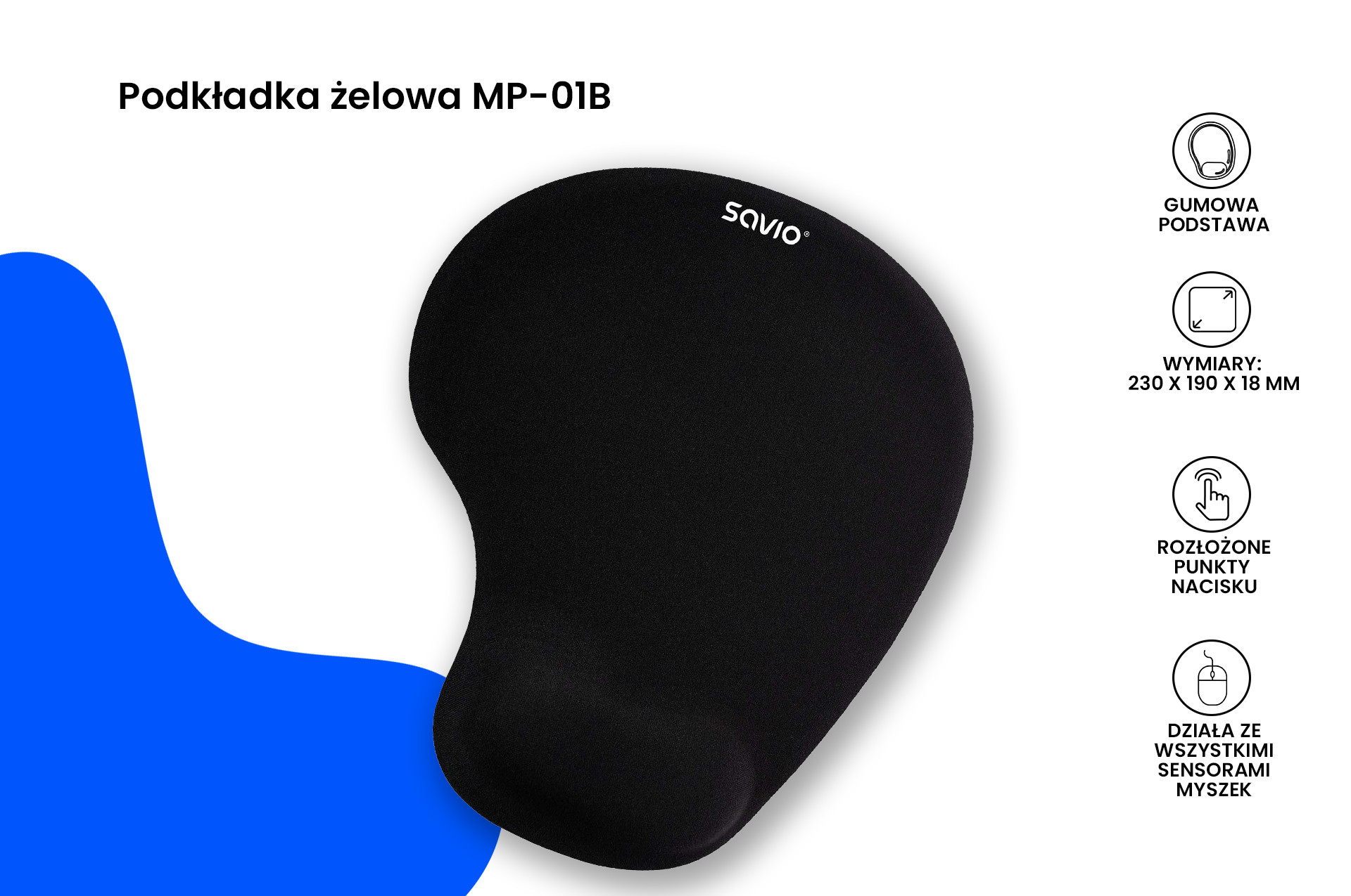 SAVIO PODKŁADKA ŻELOWA POD MYSZ SAVMP-01B - zdjęcie 1