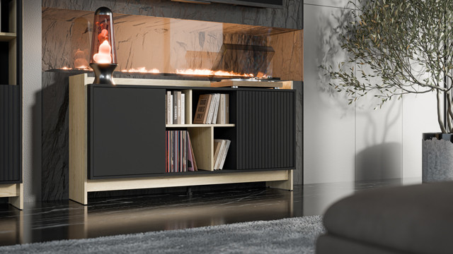 Komoda PORTO 2D 150x38x77 dąb/czarny - zdjęcie 1