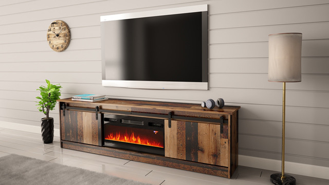 Szafka RTV GRANERO+kominek 200x56,7x35 old wood - zdjęcie 2