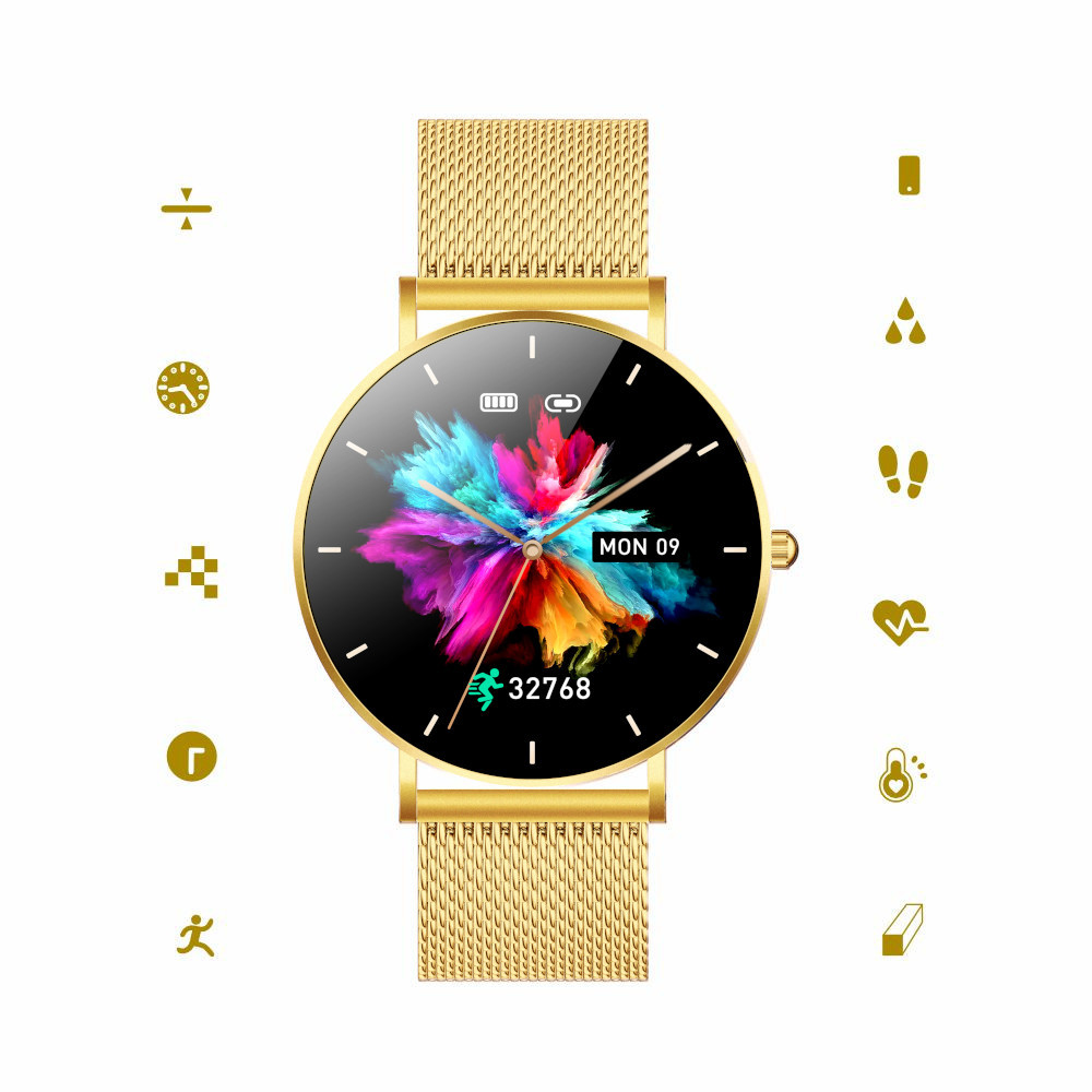 Smartwatch zegarek damski Alexa Lux Gold + różowy pasek - zdjęcie 1