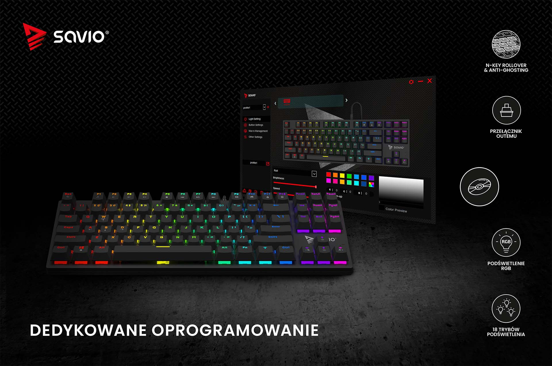SAVIO KLAWIATURA MECHANICZNA RGB TEMPEST X2 BLUE - zdjęcie 4
