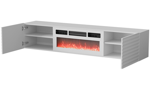Szafka RTV TULA 183x35x37 biały mat + biały kominek - zdjęcie 2