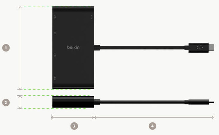 Hub Belkin USB-C Multimedia Adapter 4-in-1 Core Hub 1x4k HDMI/1xVGA/1xUSB-A/1xRJ45 Gigabit Black - zdjęcie 3