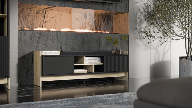 Szafka RTV PORTO 2D 150x38x50 dąb/czarny - zdjęcie 1
