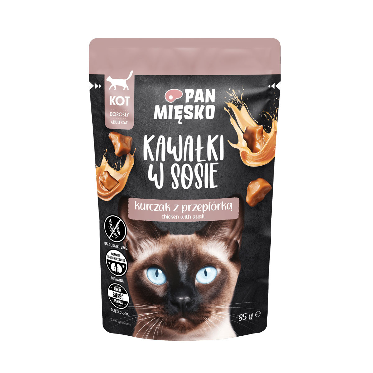 PAN MIĘSKO Kawałki w sosie Kurczak z przepiórką - mokra karma dla kota - 85g - zdjęcie 1