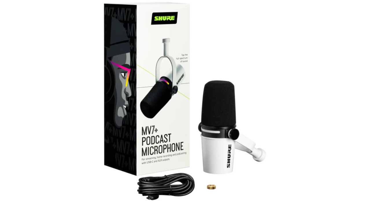 Shure MV7+-W - Mikrofon lektorski/wokalny ze złączem XLR/USB-C Biały - zdjęcie 3