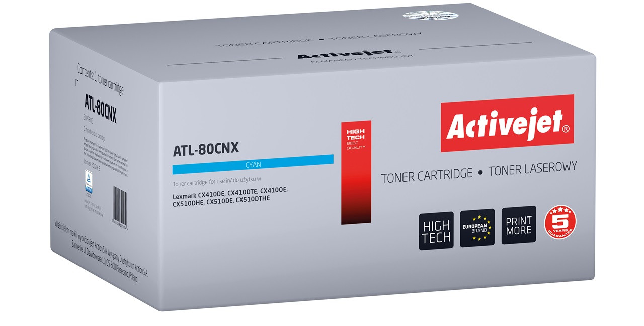Activejet toner ATL-80CNX do Lexmark; Zamiennik Lexmark 80C2HCE, Supreme; 3000 stron; błękitny) - zdjęcie 1