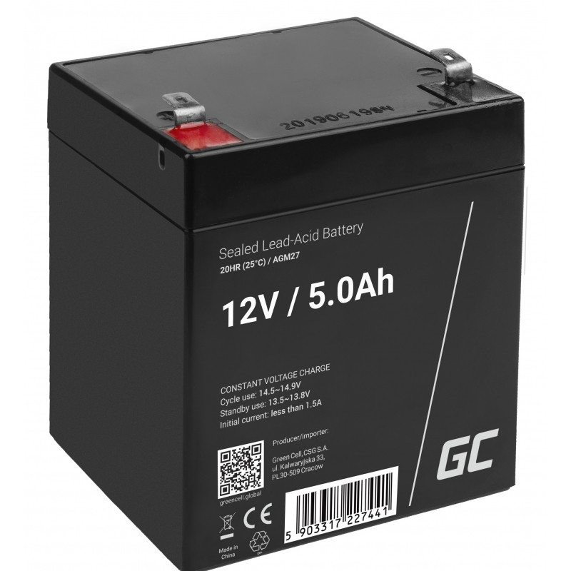 GREEN CELL AKUMULATOR ŻELOWY AGM27 12V 5AH - zdjęcie 1