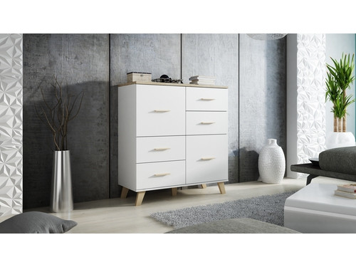Komoda LOTTA 110 2D4S biały+ dąb sonoma - zdjęcie 1