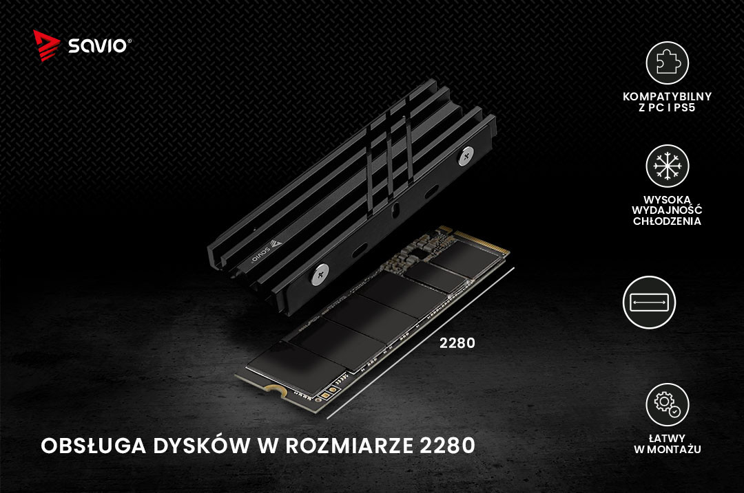 SAVIO CHŁODZENIE DO DYSKÓW M.2 NVME 2280, AK-60 - zdjęcie 4