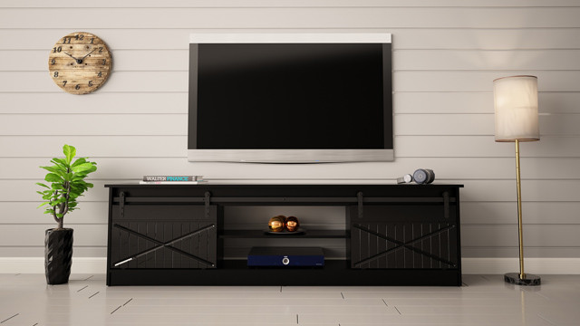 Szafka RTV GRANERO 200x56,7x35 czarny/czarny poł - zdjęcie 1