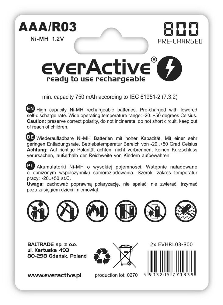 EVERACTIVE AKUMULATORKI AAA 800 MAH EVHRL03-800 - zdjęcie 2