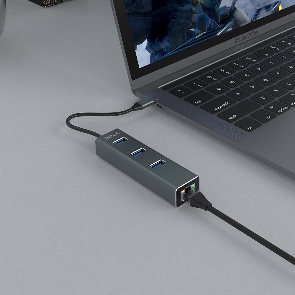 SAVIO AK-57 3-PORTOWY HUB USB-C Z ADAPTEREM RJ-45 - zdjęcie 2