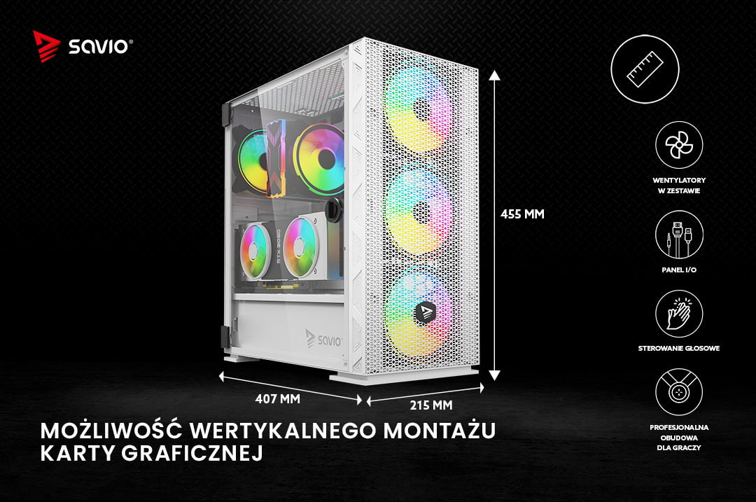 SAVIO OBUDOWA KOMPUTEROWA RAPTOR WHITE X1 ARGB - zdjęcie 2