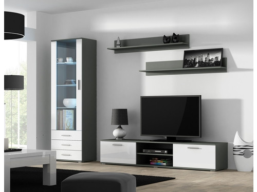 Szafka RTV SOHO 180 szary/ biały połysk - zdjęcie 2