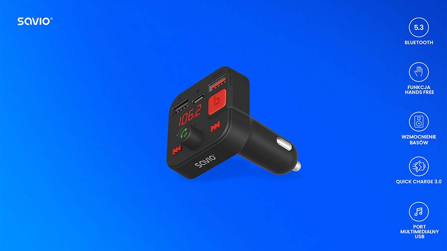 SAVIO TR-15 TRANSMITER FM Z BLUETOOTH I ŁADOWARKĄ - zdjęcie 4