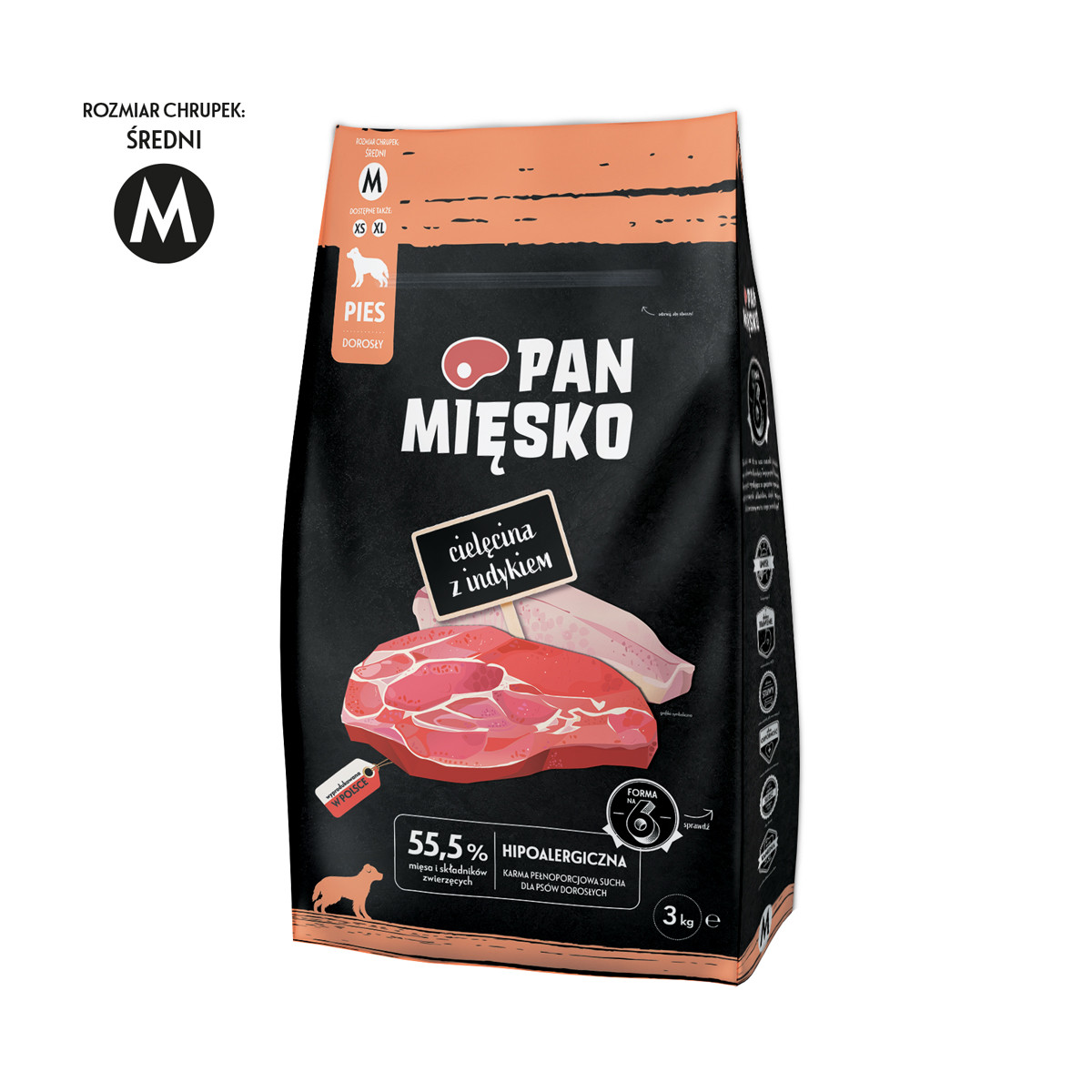 PAN MIĘSKO Cielęcina z Indykiem M - sucha karma dla psa - 3kg - zdjęcie 1