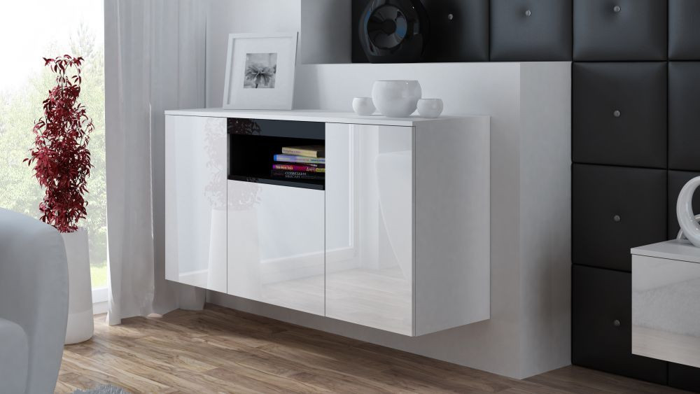 Komoda VIVA 150 czarny/ czarny połysk+ biały - zdjęcie 2