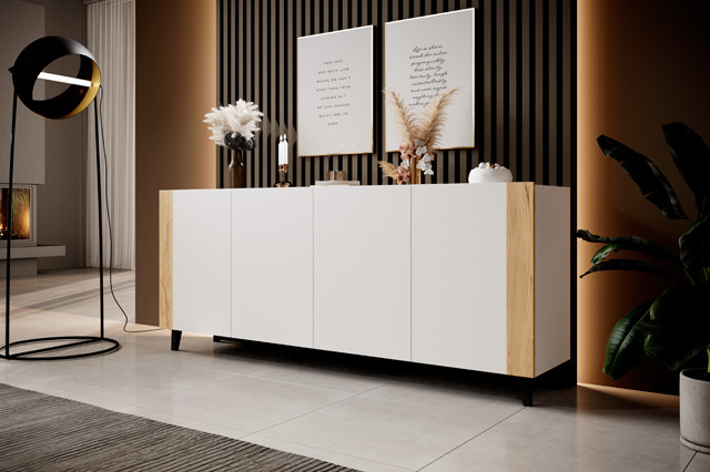 Komoda FARO 200x42x82 biały mat + dąb craft - zdjęcie 1