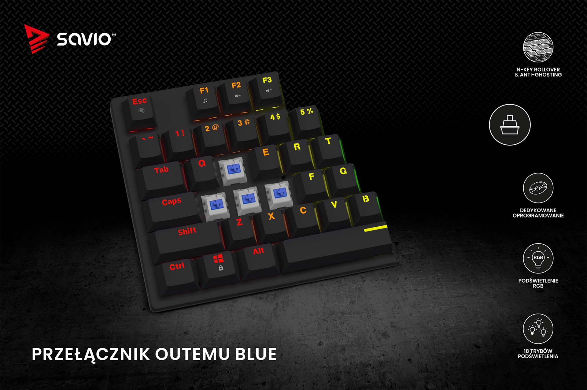 SAVIO KLAWIATURA MECHANICZNA RGB TEMPEST X2 BLUE - zdjęcie 3