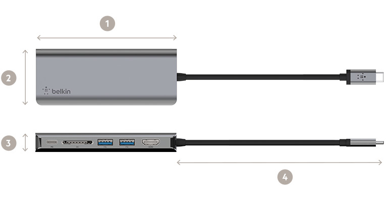 Hub Belkin Connect USB-C 6-in-1 Multiport Adapter 1x4k HDMI/2xUSB-A/1xUSB-C PD3.0/1xRJ45 Gigabit/1xCard reader Grey - zdjęcie 3