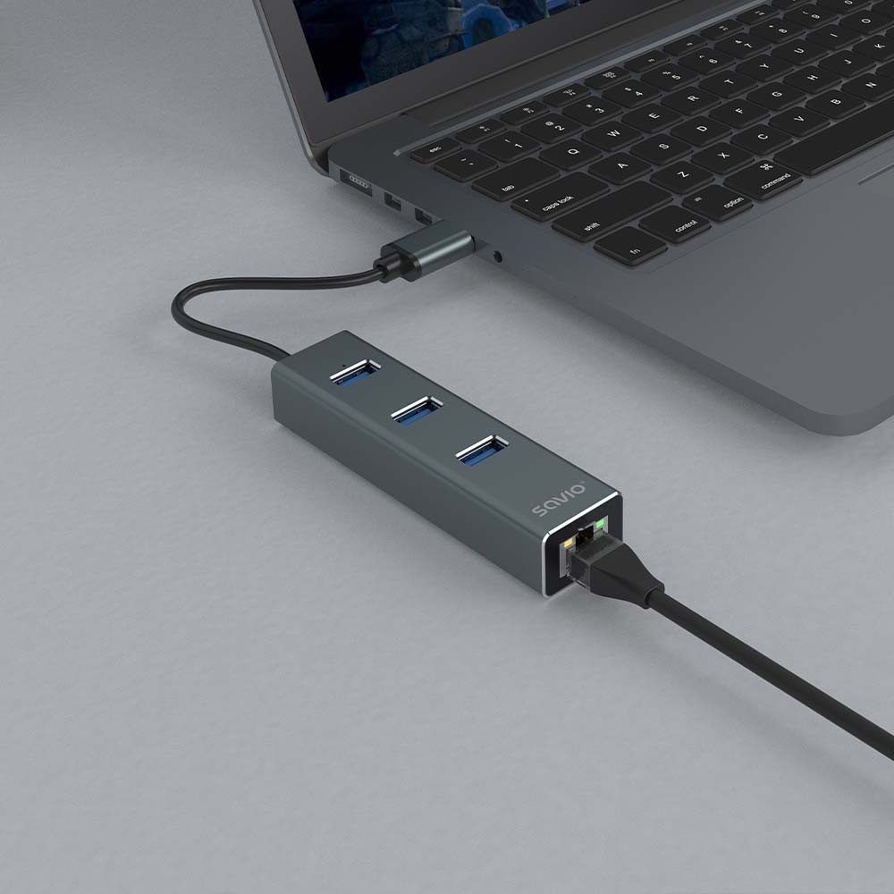 SAVIO AK-58 3-PORTOWY HUB USB-A Z ADAPTEREM RJ-45 - zdjęcie 2