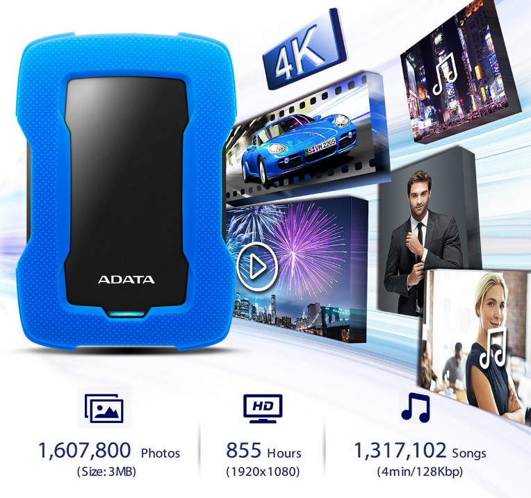 Dysk zewnętrzny HDD ADATA HD330 AHD330-1TU31-CBL (1TB; 2.5"; USB 3.2; niebieski) - zdjęcie 3