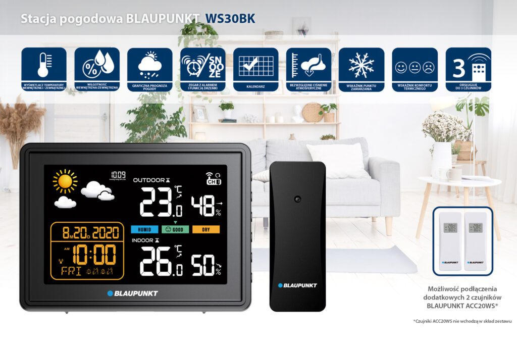 BLAUPUNKT Stacja pogodowa z czujnikiem zewnętrznym WS30BK - zdjęcie 1
