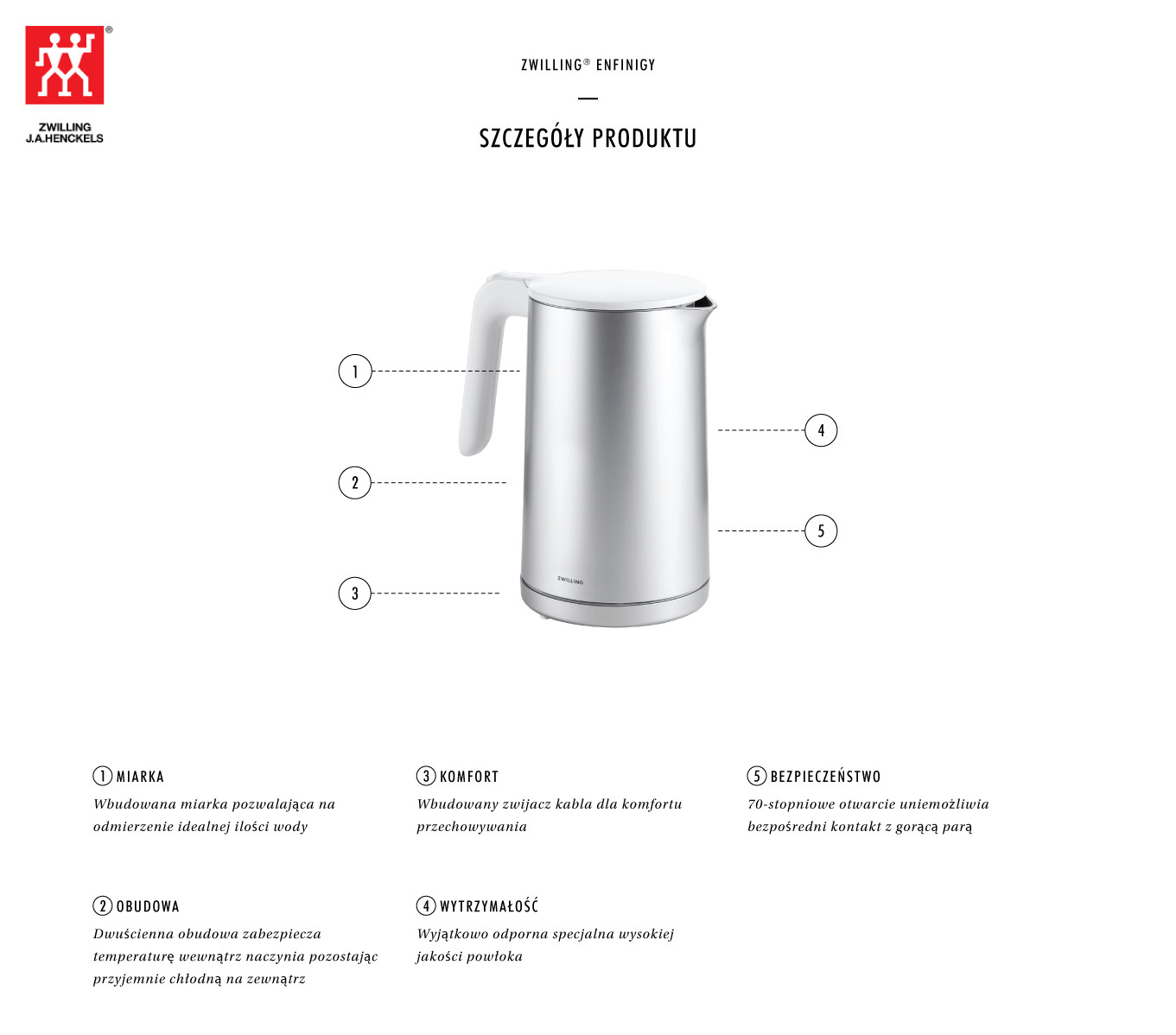 Czajnik elektryczny ZWILLING Enfinigy 53105-000-0 - srebrny 1 ltr - zdjęcie 1