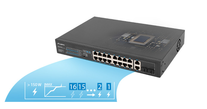 LANBERG SWITCH RACK 19" 16X 100MB POE+/2X COMBO - zdjęcie 3