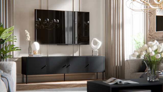 Szafka RTV 4D PALAZZO BIS 201x40x60 czarny mat - zdjęcie 1