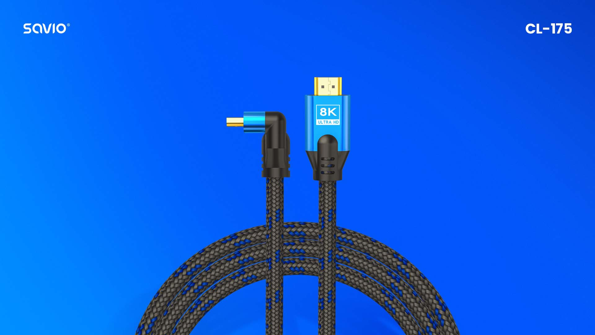 SAVIO KABEL HDMI V2.1, KĄTOWY, 5M, MIEDŹ, OPLOT BA - zdjęcie 1