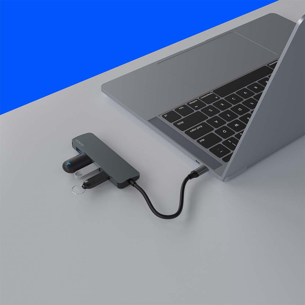 SAVIO AK-54 HUB USB-C - 4 X USB-A, SZARY - zdjęcie 2