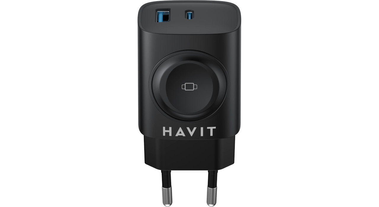 Havit UC132 EU - dwuportowa ładowarka GaN 22 W z opcją ładownia bezprzewodowego, czarna - zdjęcie 1