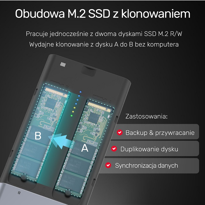 UNITEK OBUDOWA NA DYSK/KLONOWANIE 2XM.2, PCIE/NVME - zdjęcie 2