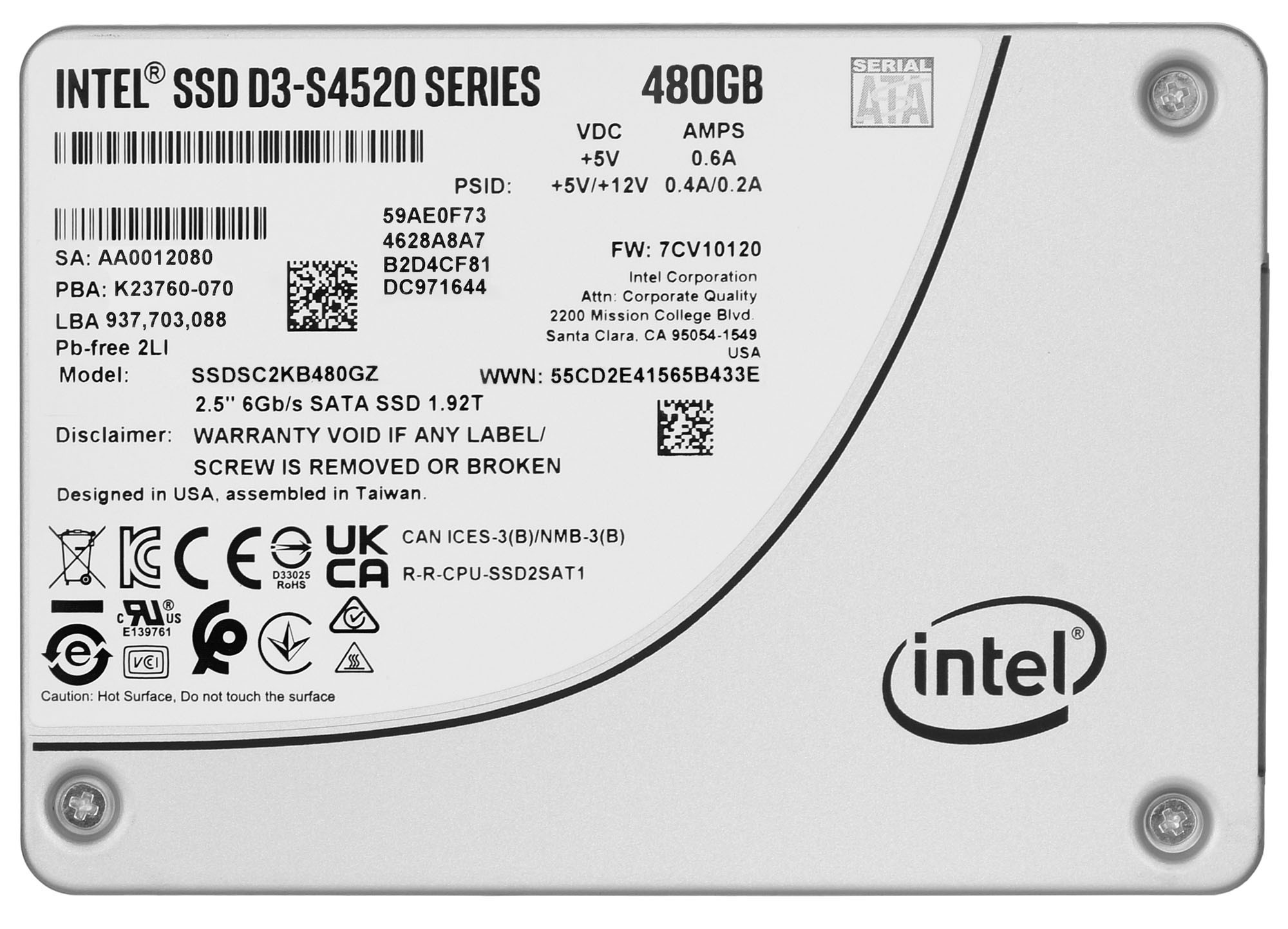 Dysk SSD Solidigm (Intel) S4520 480GB SATA 2.5" SSDSC2KB480GZ01 (DWPD up to 3) - zdjęcie 2